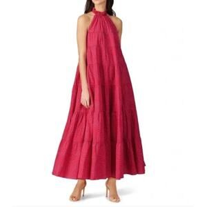 Rhode Dress XS Pink Julia Maxi Halter Tiered Boho Party Resort Elegant Chic